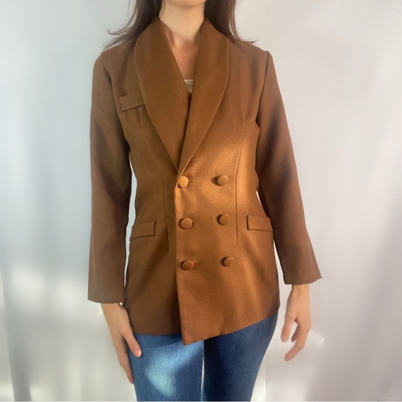 Vintage 80s brown button up blazer jacket coat Jennifer James - Picture 4 of 6